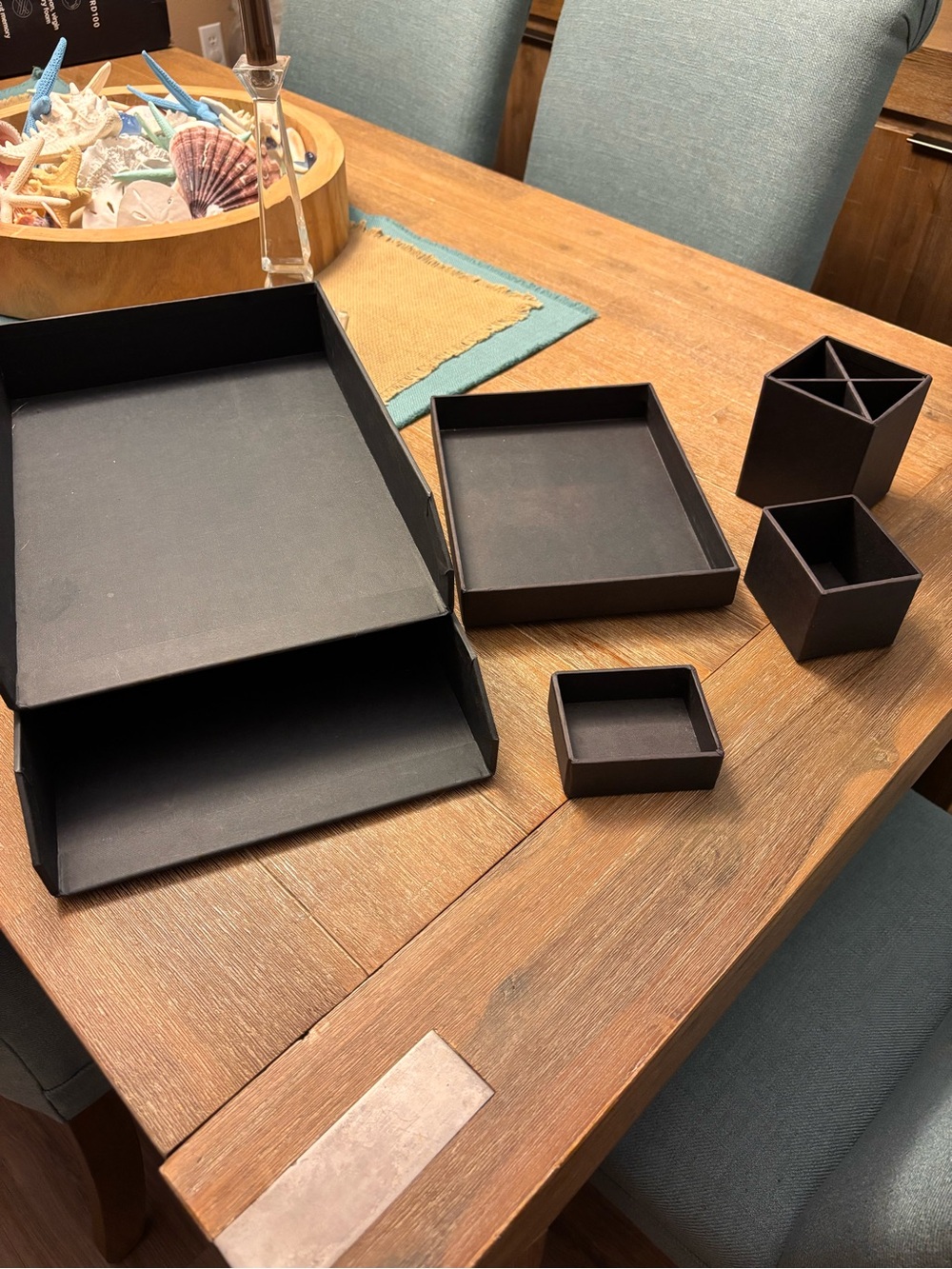 Brown Desk Organizer Set - Tray & Cubes